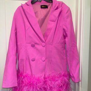 Fashion Nova Pink Feathered Blazer Dress